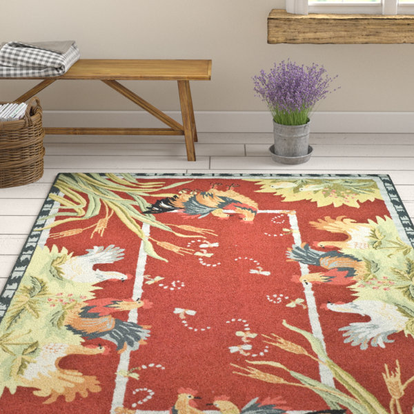 August Grove® Kinchen Floral Handmade Looped/Hooked Wool Area Rug in